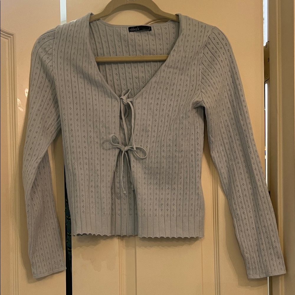 Light Gray Knit Tie-Front Cardigan
